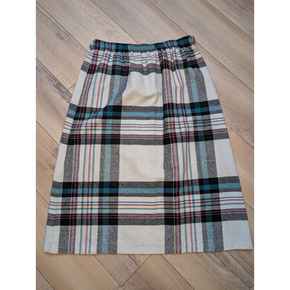 Rare Vintage Plaid Teal, Pink & Gray Long Skirt, Size 12  70s 80s Academia